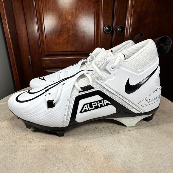 Size 13.5 Nike Alpha Menace Pro 3 White Black Football Cleats DH3292–100 NEW - Picture 2 of 13